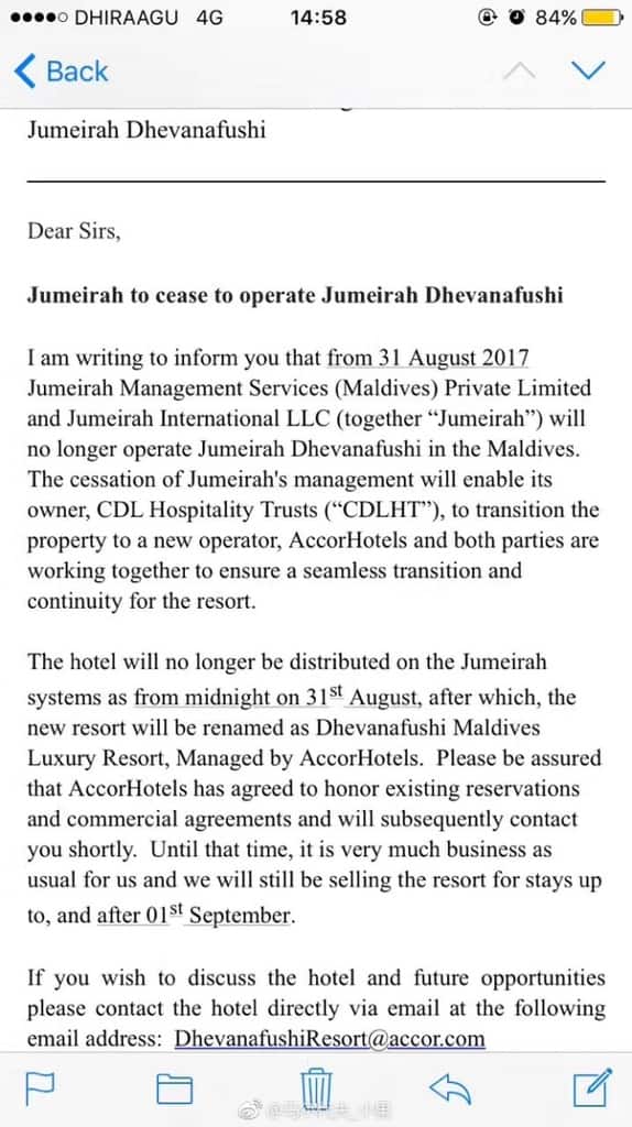 JD岛由雅高集团接手，更名为Dhevanafushi Maldives Luxury Resort